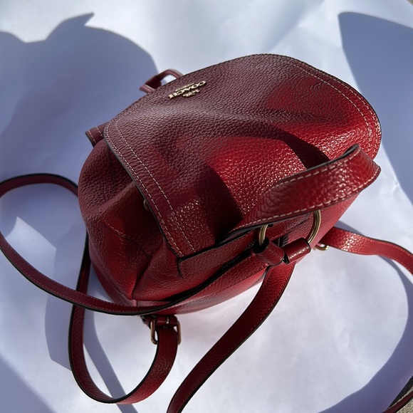 Coach Women's Pennie Pebble Leather Red Backpack 22